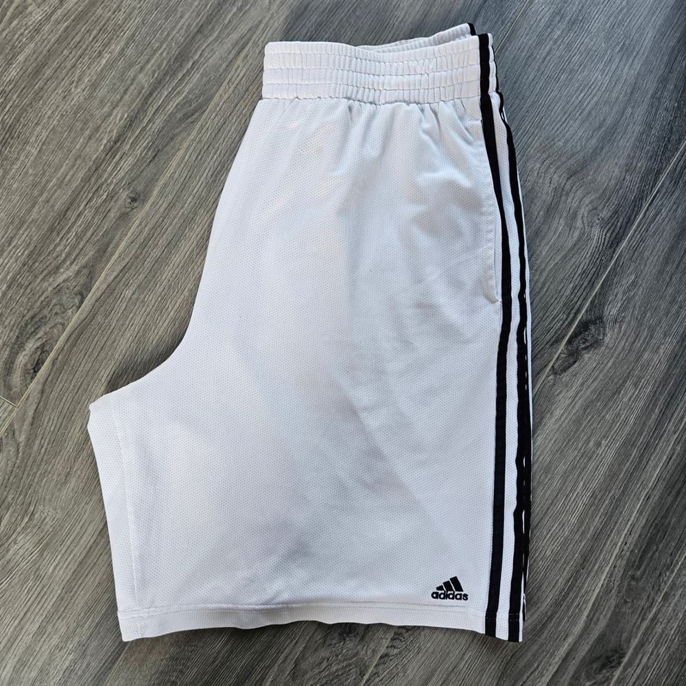 Adidas Mens Mesh Basketball Shorts White Black 3 Stripe XL Athletic Drawstring - Picture 6 of 13